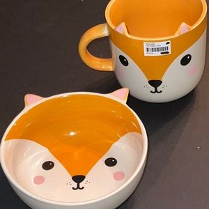 fox ceramic cereal bowl & mug-NWT